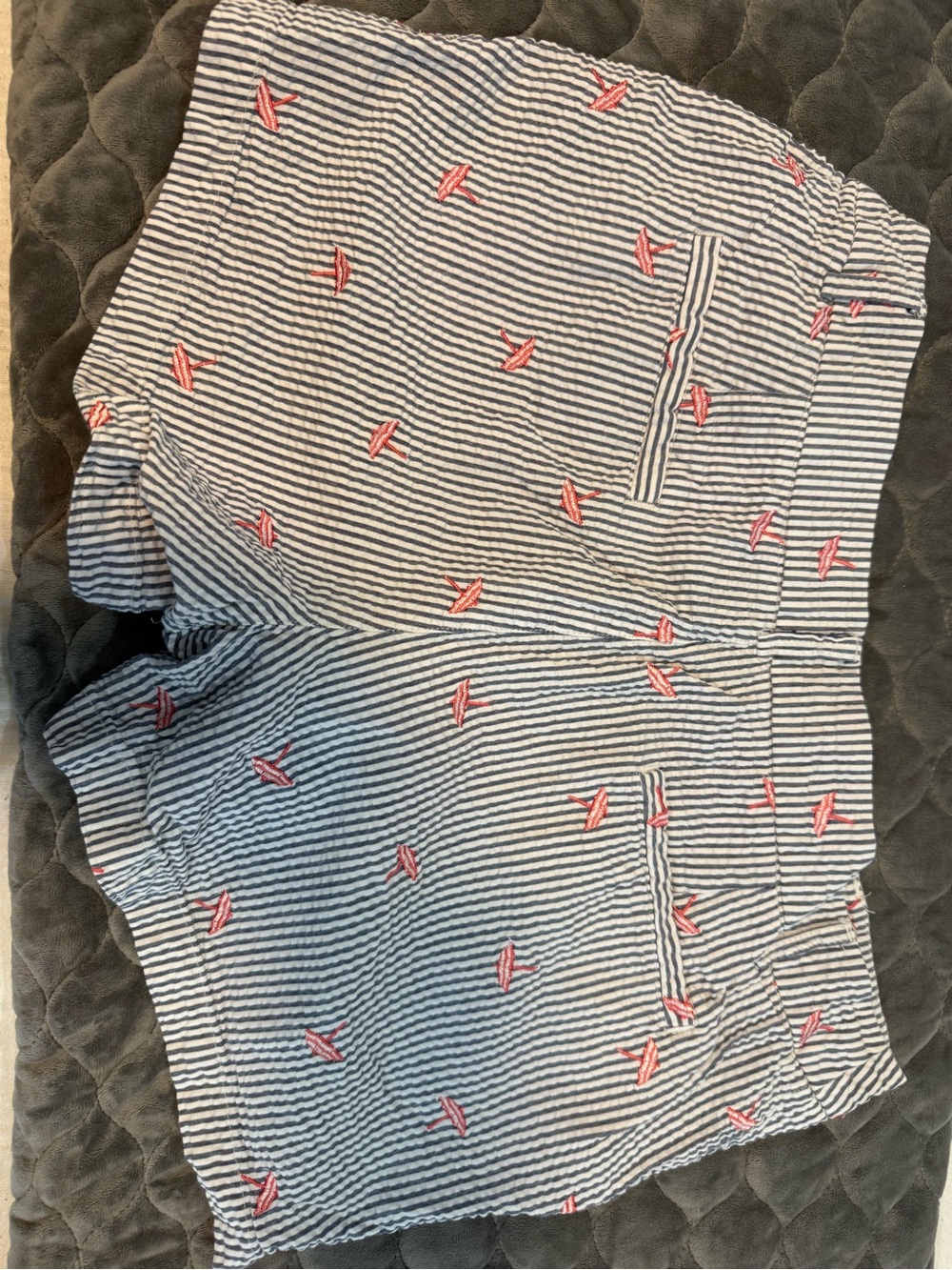Cynthia Rowley Navy & White Striped Shorts with Red Embroidery Umbrellas